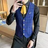 Mannen Vesten Single Breasted Plaid Pak Vest Voor Mannen Bruiloft Metalen Broche Slim Fit Gilet Homme Business Office Vest Heren Kleding