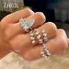 結婚指輪 ZAKOL ファッション 3 層不規則なジルコニアオープンリング女性のためのシルバーカラーリング長方形シニー CZ ウェディングジュエリー RP2250 230706