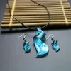 Colar Brincos Conjunto 6 Peças Atacado Estilo Chinês Feito à Mão Iluminação Azul Vidro Murano Contas Jóias Espirais Para Mulheres