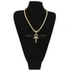 قلادات قلادة مصرية ankh key mens bling bling gold chain blated rhinestones crystal cross out for womens ropper hip hop jewsler dhepg