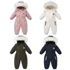 Down 30 kış bebek giysileri Sıcak tulumları kalınlaştırıcı Snowsuits kız çocuk kapşonlu ceket su geçirmez tulumlar kayak takım elbise çocuklar dış giyim 230705