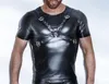 Men's T Shirts Sexy Leather Men Fitness Tops Gay T-shirt Tees Mens Stage O-Neck Casual Clothes