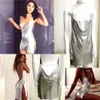 Robes décontractées Club Club Women Party Robe Kendall Jenner Mesh Spaghetti Scette drapée drapée Hollow Out Spark Diamonds Neck Halter 230705