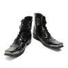 Style 6286 British Genuine Leather Black Ankle Boots For Square Steel Toe Buckle Military Studded Botas Punk Shoes Men