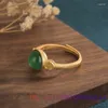 Anelli a grappolo Anello di giada verde Regali per donna Amuleto naturale Gioielli con ciondoli Calcedonio Pietra preziosa Moda Zircone Cristallo Argento 925