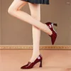 Chaussures habillées femmes mignon bout pointu vin rouge printemps été sans lacet talons aiguilles pour bureau dame mode noir pompes Zapatos De Mujer B385