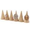 Jewelry Pouches 1PC Natural Wood Finger Cone Ring Holder Bague Display Stand Organizer Storage Rack Showcase For Exhibit