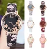 Relógios de pulso Moda Feminina Relógios com Design de Flores em Couro Impresso Relógios Femininos Relógios de Quartzo para Estudantes