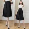 Saias Elegante Elegante Cintura Alta Plissada Casual Midi Feminina Verão Outono Escritório Senhora Roupa de Trabalho Solta Sólida Linha A Faldas