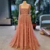 Vestidos de fiesta Serene Hill musulmán rosa línea A cuello cuadrado con cuentas de lujo Dubai vestidos de noche 2023 para mujeres boda LA71803A