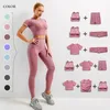 Yoga Outfits seamless female yoga workout clothes gym fitness long sleeve crop top high waist leggings sports bra 230705