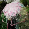 Parapluies épaississant Transparent pli pluie parapluie fleur de cerisier en plastique clair parapluies femmes parapluie