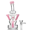 Pink 8-inch rotary inline hookah thick straight tube recycled oil rig glass beaker