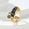 Wedding Rings Vintage Royal Blue Stone Ring Yellow Gold Color Luxury Female Wedding Rings For Women Round Dangle Ring Engagement Jewelry Gifts 230706