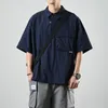 Herrpikétröjor sommar i japansk stil Vintage kortärmade pikétröjor för män Fritidsmode Harajuku All-match Oversized parkläder Brun Blå