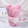 Flores decorativas coronas 2023 oso de rosas de pie peluche artificial con corazón para el Día de San Valentín cumpleaños novia regalos