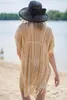 Roupa de banho feminina túnica de crochê bege sexy oca transparente mini vestido com franjas roupas de verão roupas de praia femininas maiô cobertura
