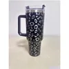 Wasserflaschen 40 Unzen Leopard Edelstahl Tumbler mit Griff Flasche Tragbare Outdoor-Sporttasse Bierkrug Insation Reisevakuum F DHS6E