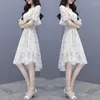 Sıradan Elbiseler Yaz Çiçeği Kadınlar İçin 2023 Baskılı Kore tarzı Giysiler Moda Zarif Parti Midi Şifon Elbise