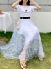 Gonne SURMIITRO Maxi gonna in tulle da donna 2023 Estate coreana dolce vacanza al mare Stampa floreale Una linea a vita alta Maglia lunga femminile