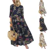 Casual Dresses Women'S Summer Round Neck 3/4 Sleeve A-Line Skirt Medium Length Printed Loose Dress Formal Occasion Evening