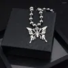 Ketten X7YA Elegant für Schmetterling Anhänger Halskette Edelstahl Kugelkette Gothic Streetwear Choker Gi