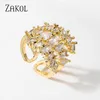 結婚指輪 ZAKOL ファッション 3 層不規則なジルコニアオープンリング女性のためのシルバーカラーリング長方形シニー CZ ウェディングジュエリー RP2250 230706