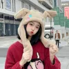 Chapeau une pièce lapin Tiktok pour adultes et enfants avec oreilles mobiles filet rouge mignon peluche chaleur