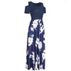 Casual Dresses Women' Cold Shoulder Pocket Floral Print Elegant Maxi Short Sleeve Dress Formal Occasion Evening Loose