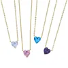 Choker Fashion Purple Pink Blue Heart Cz Collana con ciondolo Elegante donna da sposa Clavicola Catena Gioielli Regali romantici di San Valentino