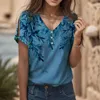 Camisetas de mujer Mujer Verano Casual Hueco Manga corta Cuello en V Botón Top Camisa Estampado Mujer Poliéster Spandex