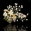 Hair Clips Handmade Rose Gold Silver Color Pearl Flower Comb Bride Tiara Crown Headpiece Wedding Bridal Women Jewelry Accessories