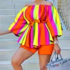 Women's Tracksuits Fashion Two-piece Sets Printed Multi-color One-shoulder Foam Sleeve Top And Shorts Set