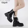 Dress Shoes Gdgydh Women's Combat Boots Lace Small Leg Boots Low Heel Stubby High Platform Comfort Boots Side Zipper Black Z230711