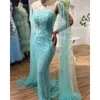 Abiti da festa Serene Hill Arabic Luxury Dubai Mermaid Blue Cape Maniche Abiti da sera con perline 2023 Per le donne LA71905