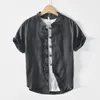 Fritidsskjortor för män L994 Spänne i kinesisk stil Linne Sommarmode Enfärgad Enkla ventilerande blusar Kortärmade Bekväma toppar