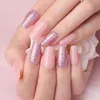 Unhas Postiças Textura Mármore Cônica Quadrada Rosa Ballet Trabalho Falso Imprensa Em Caixão Curto Unha Nu Natural Para Mulheres