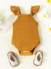 Klädset Yixuyo Spädbarn Baby Girls Outfit Sommar fluga Ärm Ribbade Romper Toppar Blommönster Shorts Set