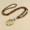 Pendant Necklaces Handmade Ethnic Necklace Bohemian Nepal Mala Buddhist Wood Beads Tibetan Pinganfu Long Statement Women