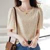 Women's Blouses Summer Puff Short Sleeve Blouse Women Korean Fashion Pleated Tops Ladies 2023 O Neck Loose Casual Elegant Simple Shirt 27264