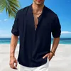 メンズカジュアルシャツビッグアンドトール長袖T男性用メンズラージファッション快適なスタンドアップカラービーチ