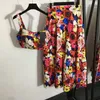 Damdesignertryck leopardträningsoveraller mode sommar camis tube linne med tryck blommiga veckade maxi kjolar mode kvinna kläder