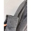 Frauen Blusen Hemden Designer Frühling Herbst Weibliche Mode Lange Ärmel Casual Denim Taschenhemd Frauen Solide Grau Farbe Design 0UQD