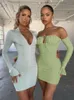 Casual Dresses Sexy Boob Tube Top Lade-up Push Up Long Sleeve Dress Flounce Bodycon Ruched Mini Women Off Shoulder