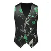 Men's Vests Men Suit Vest Coat Roses Pattern Bright Jacquard Fabric Party Luxury Design Causal Fashion Slim Fit 5XL 6XL