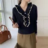 Женские вязаные вязаные рюк -ruffled v nece toft up up up cardigan wintage рюша.