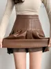 Skirts Autumn Winter Pleated Leather Women A-line Short 2023 Streetwear High Waist Female Faux