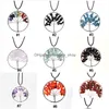 Hänge Halsband 7 Chakra Tree of Life Healing Naturlig Kristall Grus Sten Charm Läder Vax Rep Kedja För Kvinnor Mode Smycken Dho4U