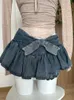 Skirts Women Denim Blue Jean Shorts 2023 Summer Bow Girls Mini A-line Skirt Streetwear Sexy Y2k Irregular Kawaii Coquette