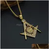 Pendant Necklaces Stainless Steel Masonic Symbol Men S Micro Pave Rhinestone Gold Sier Plated Titanium Chains For Women Punk Drop De Dhxgh